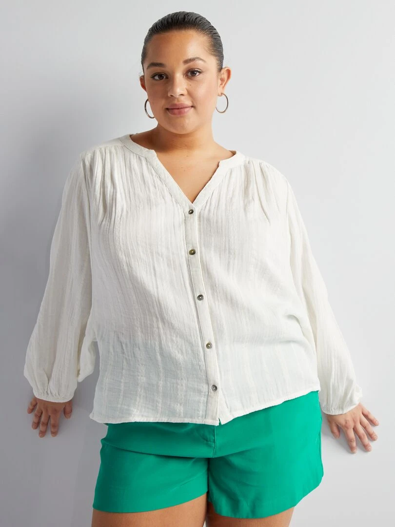 Chemisier en double gaze de coton   Blanc