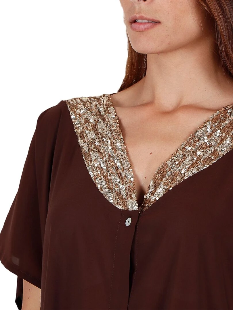 Tunique de plage chemise Bright Sequins chocolat   Marron chocolat