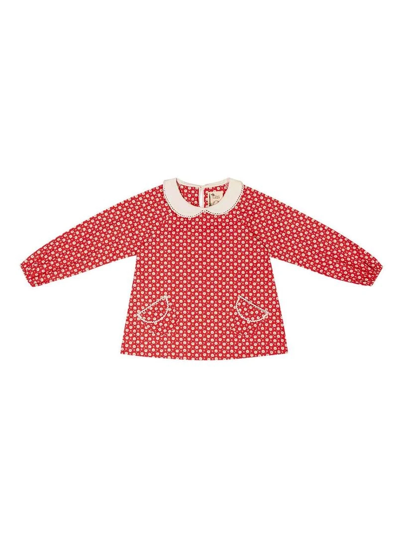 Blouse de Noël Fille  Rouge Blanc  Col Claudine   'LA FAUTE A VOLTAIRE'   Rouge