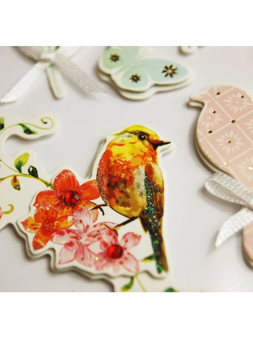 Autocollants en relief à paillettes Oiseaux et fleurs N/A