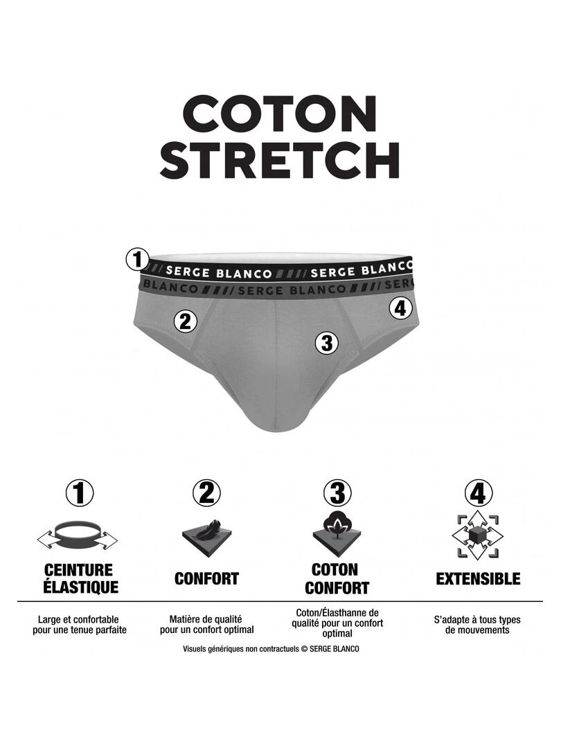 Lot de 4 slips homme en coton French Serge Blanco Noir