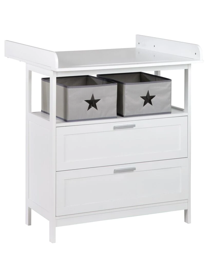ROBA Commode à langer "Hamburg" à 2 Tiroirs + 2 boîtes de rangement – gris Blanc