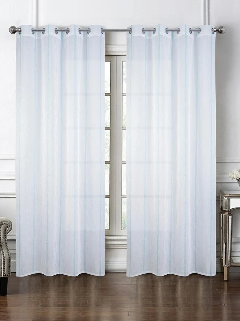 Paire de voilages à bandes verticales brillantes Bleu