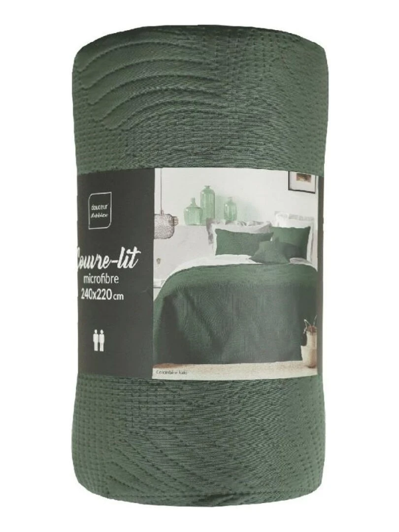 Couvre lit 2 personnes matelassé  microfibre unie Palombine kaki   Kaki