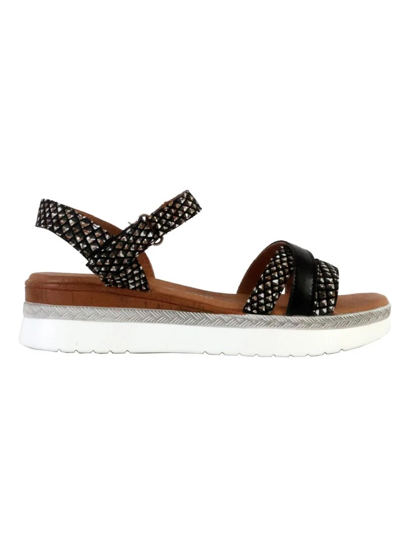 Sandale Plate Cuir TDF Alénoa Noir