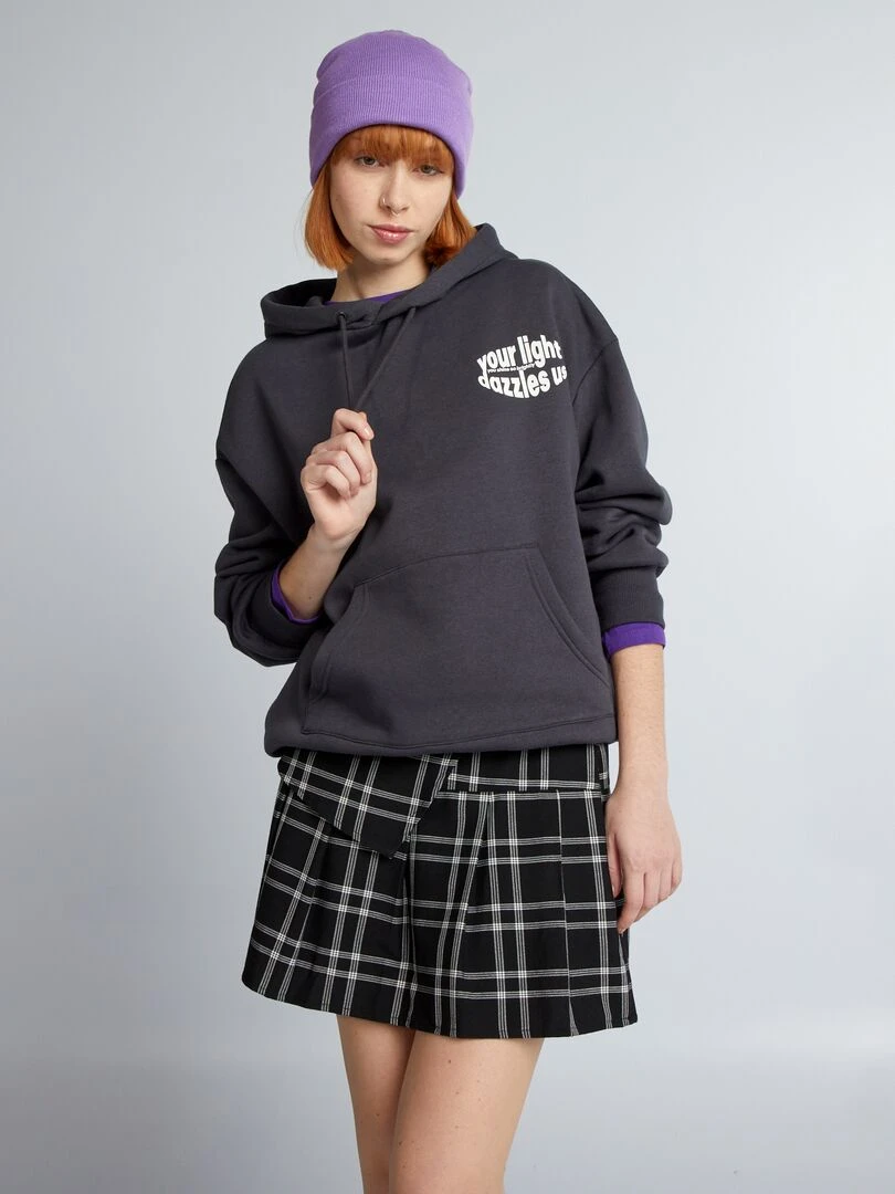 Sweat oversize à capuche imprimé Noir