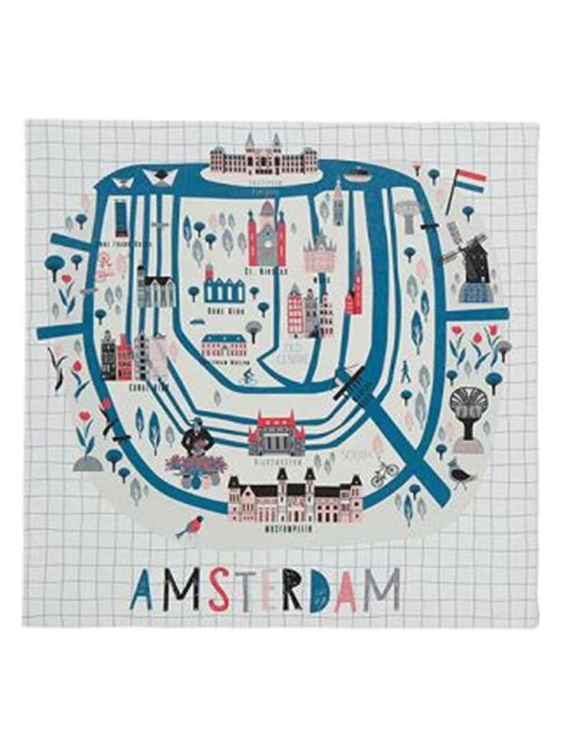 Ensemble de 4 tableaux sur toile imprimée 28x28 cm Capital map Blanc