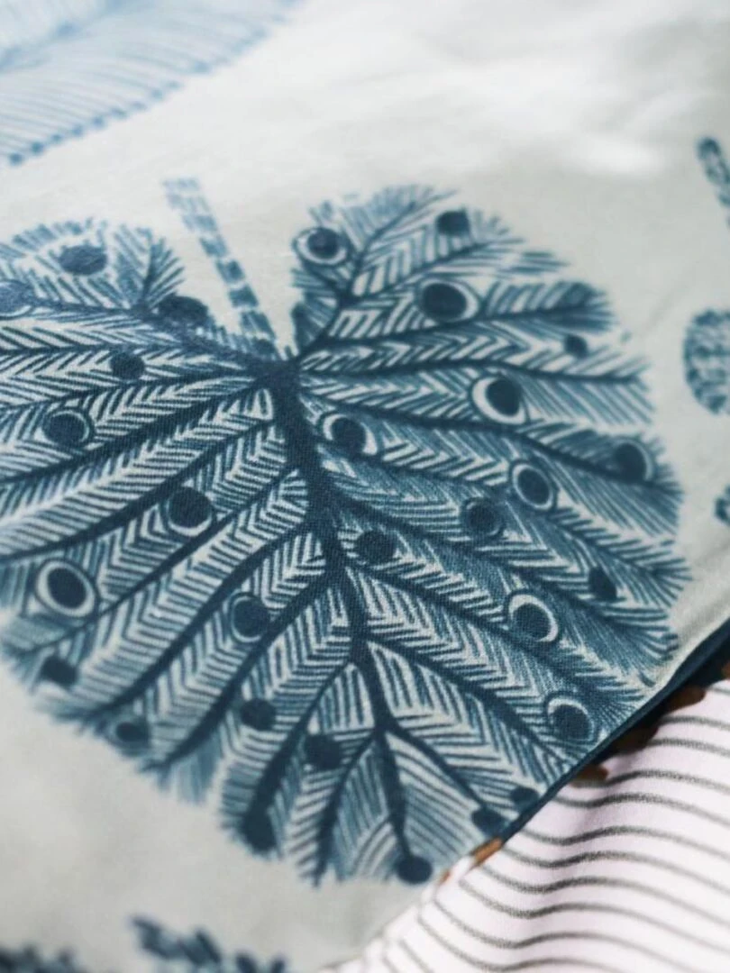 Housse de couette Sunshine Leaves + taie(s) 100% coton 57 fils Bleu