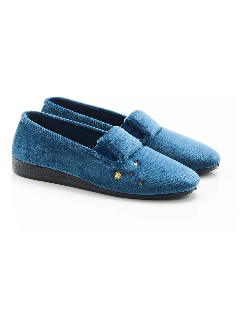 Ballerines brodées aspect velours Damart Bleu saphir
