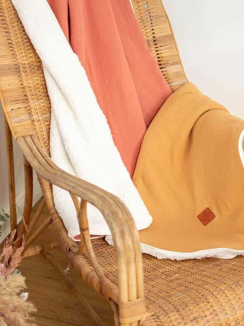 Couverture en gaze de coton et sherpa  Jeanne   Marron