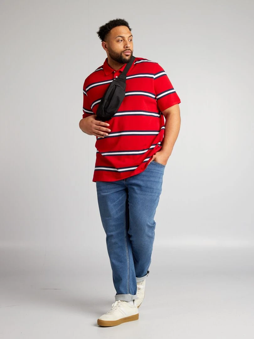 Polo en coton à rayures rouge