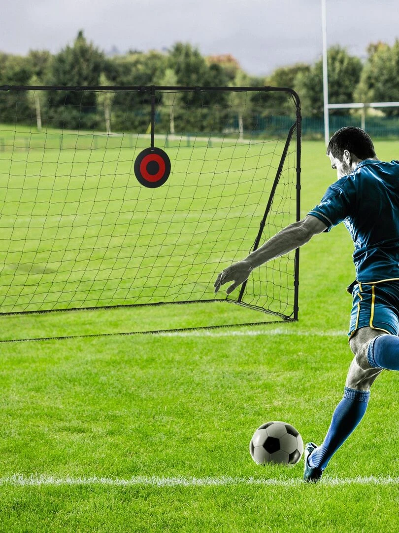 But de football cage de foot avec cible   dim. 213L x 150l x 100H cm   acier PE noir   Noir