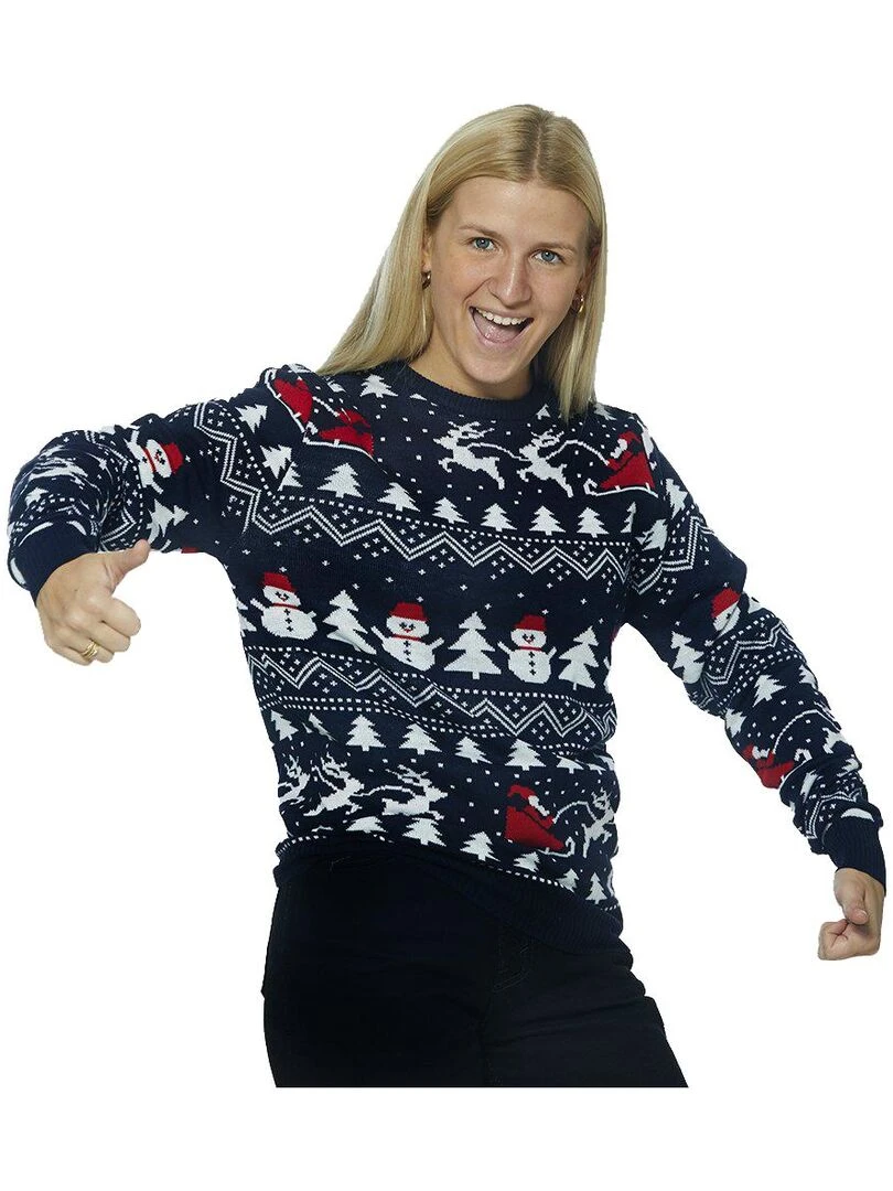 Pull de Noël "Tempête de neige" junior Taille enfant Bleu