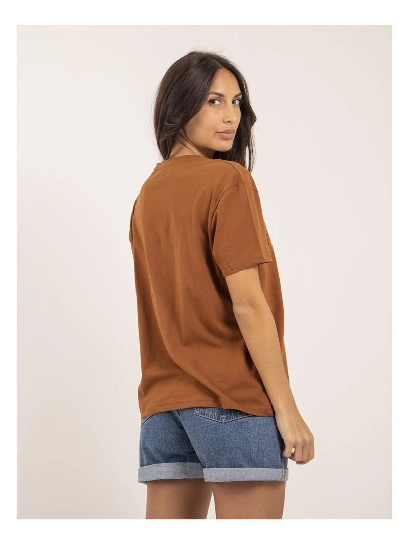 T shirt col rond coton message FROM Marron