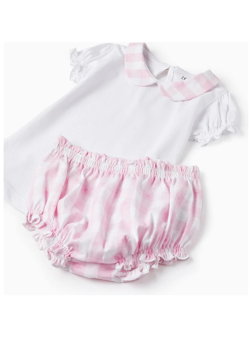Pyjama T Shirt + Bloomer pour Bébé Fille manches courtes ESSENTIALS LINE   Rose clair