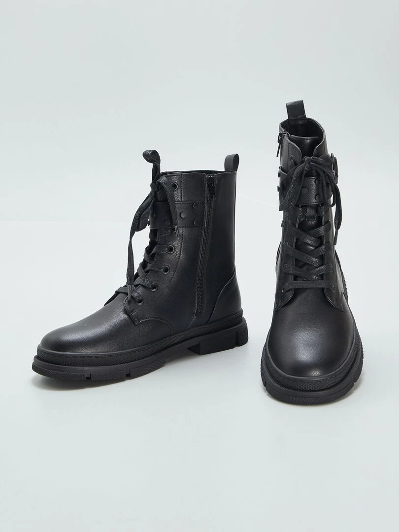 Bottes à lacets et fermeture   Noir