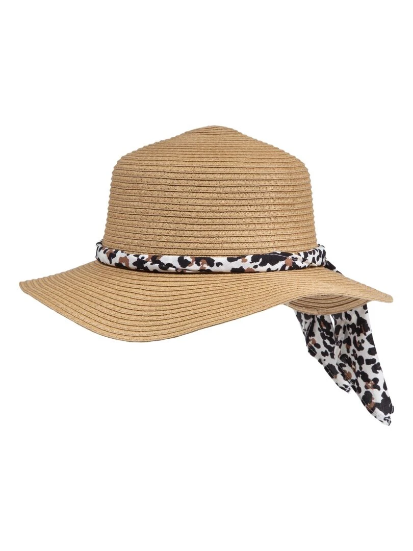 Chapeau Femme canotier foulard animal Beige