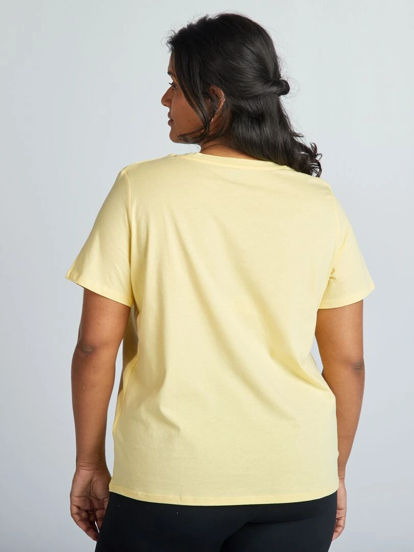 T shirt en jersey à col V   Jaune