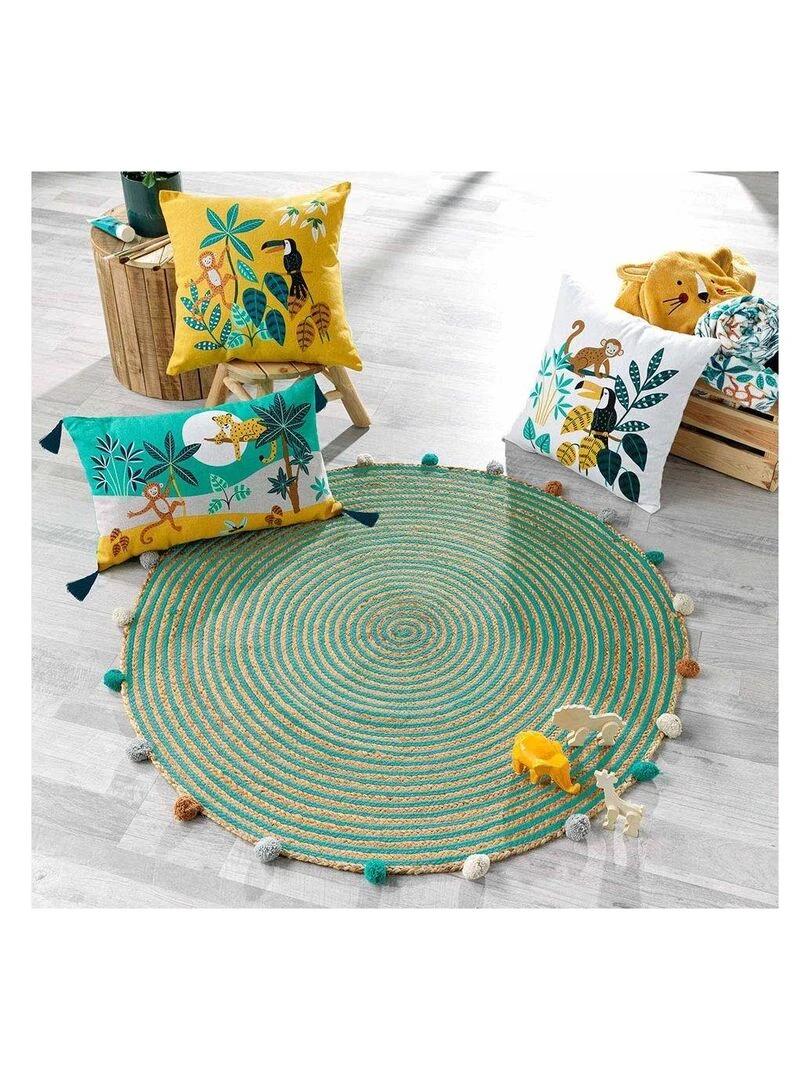 Tapis rond à pompons Baloo Vert