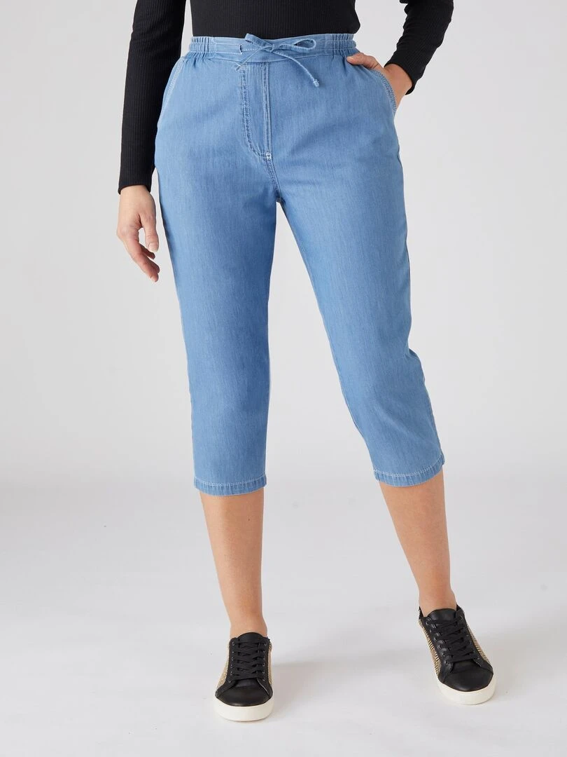 Pantacourt toile chambray pur coton Damart Bleu
