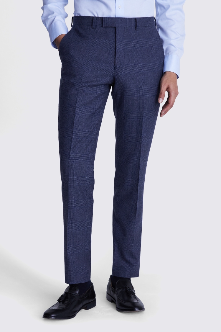 Italian Slim Fit Navy Hopsack Trousers   Buy Online at Moss