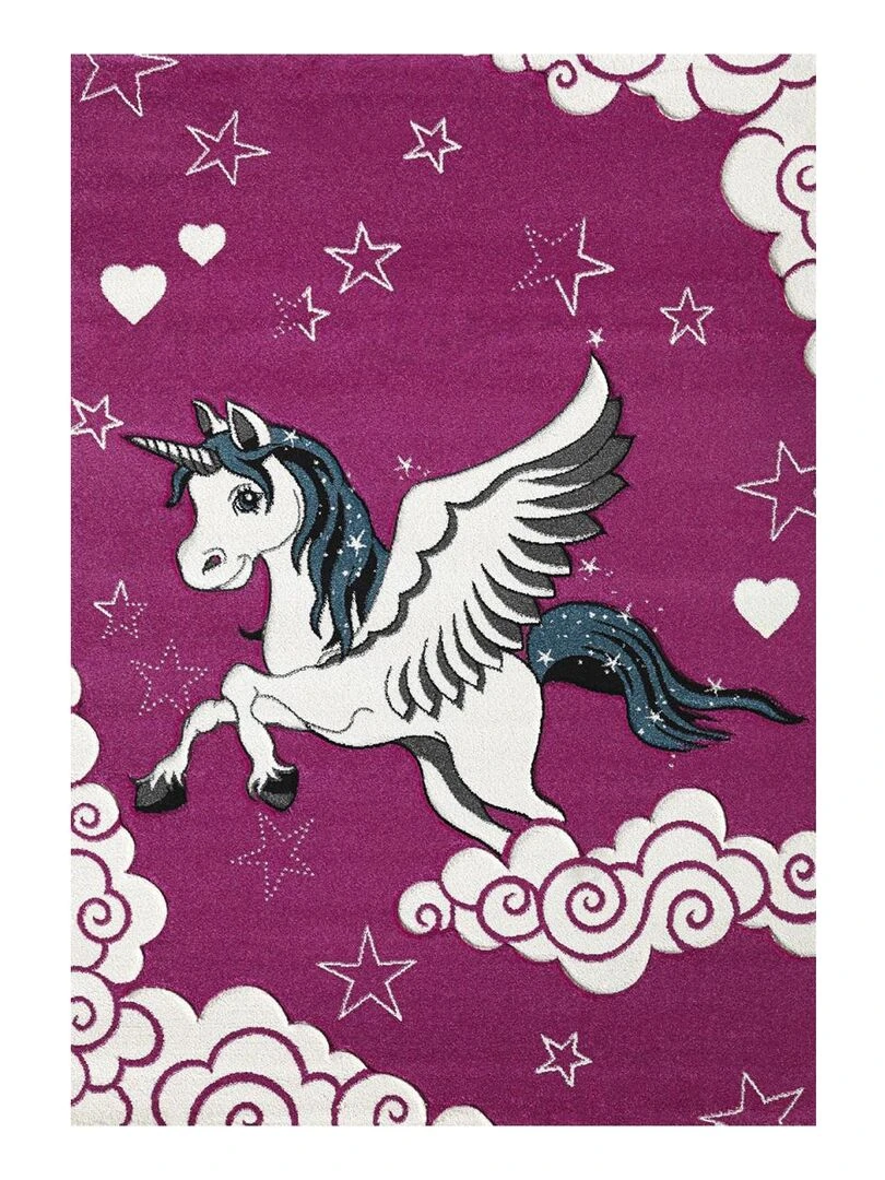 Tapis enfant KIDS LICORNE en polypropylène doux et soyeux OEKO TEX® Rose