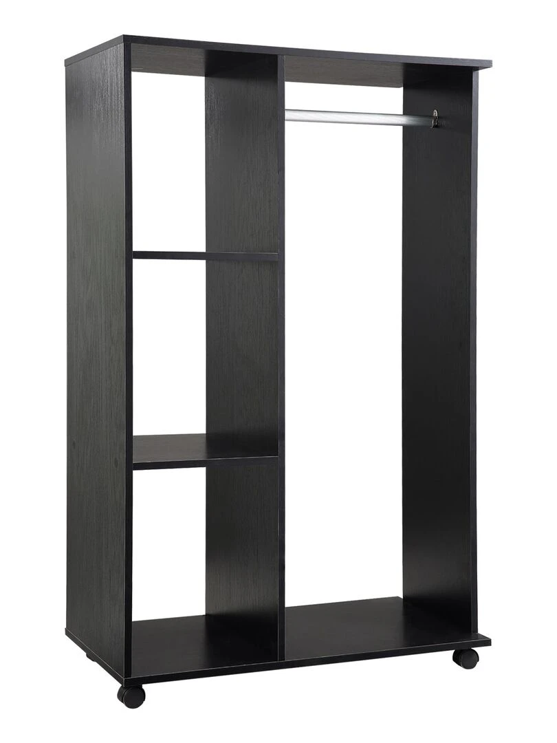 Armoire penderie de rangement sur roulettes 2 étagères noir Noir