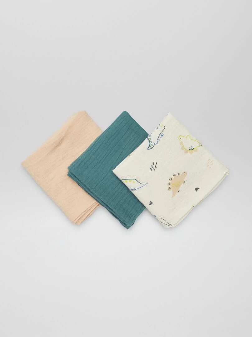 Lot de 3 langes en gaze de coton Vert/beige