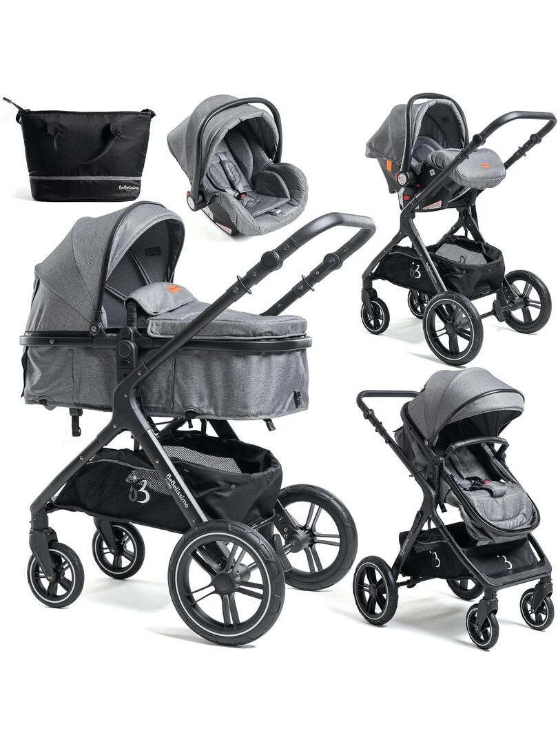 Poussette combinée trio 3 en 1 siège auto 0m – nacelle – jusqu’à 22kg gris Premium Gris