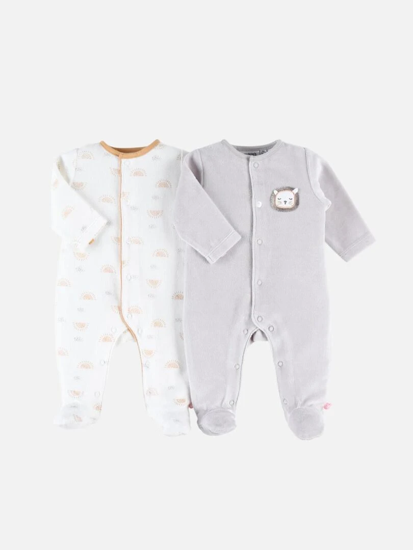 Set de 2 pyjamas 1 pièce en velours clair/écru Noukie's Blanc