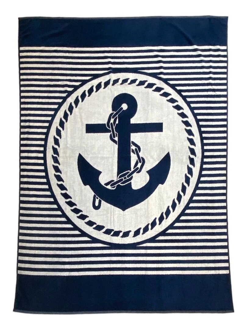 Serviette de plage éponge velours Jacquard Baltimore 140x180 400g/m² Bleu marine