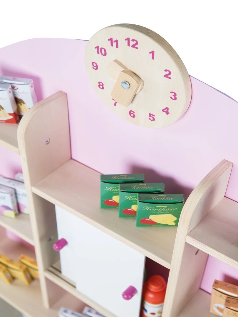 ROBA Marchande en Bois avec Horloge + Caisse Enregistreuse Microphone et Accessoires   Rose/Naturel   N/A