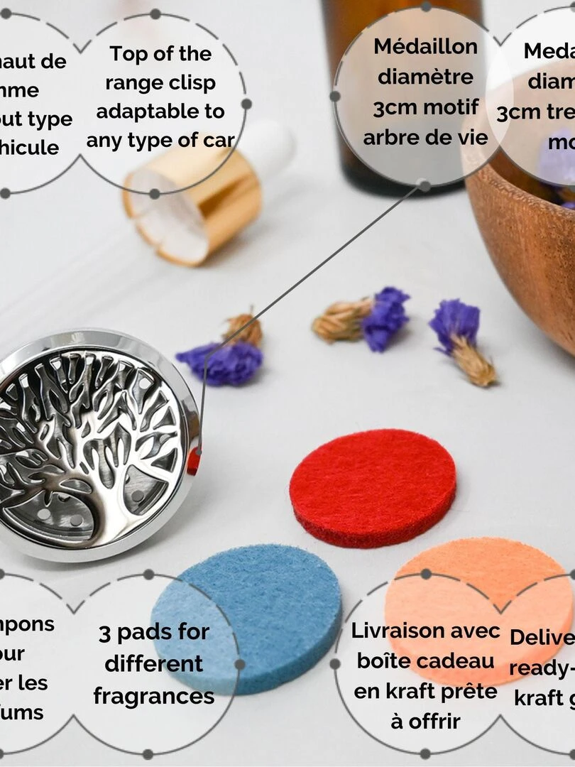 Bijou diffuseur   Aromathérapie Voiture : Élégance et Voyage Sensoriel   Arbre de vie   Gris