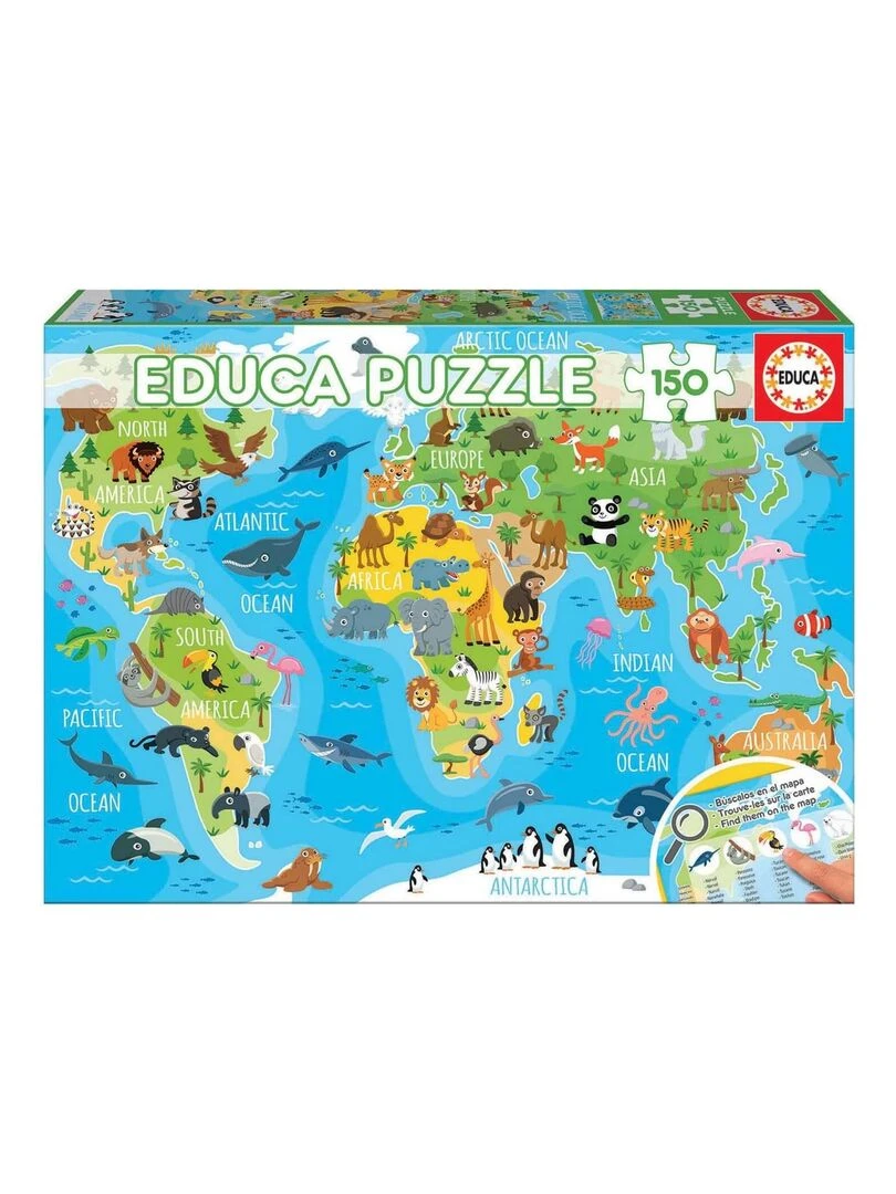 Puzzle 150 pièces : Mappemonde animaux N/A