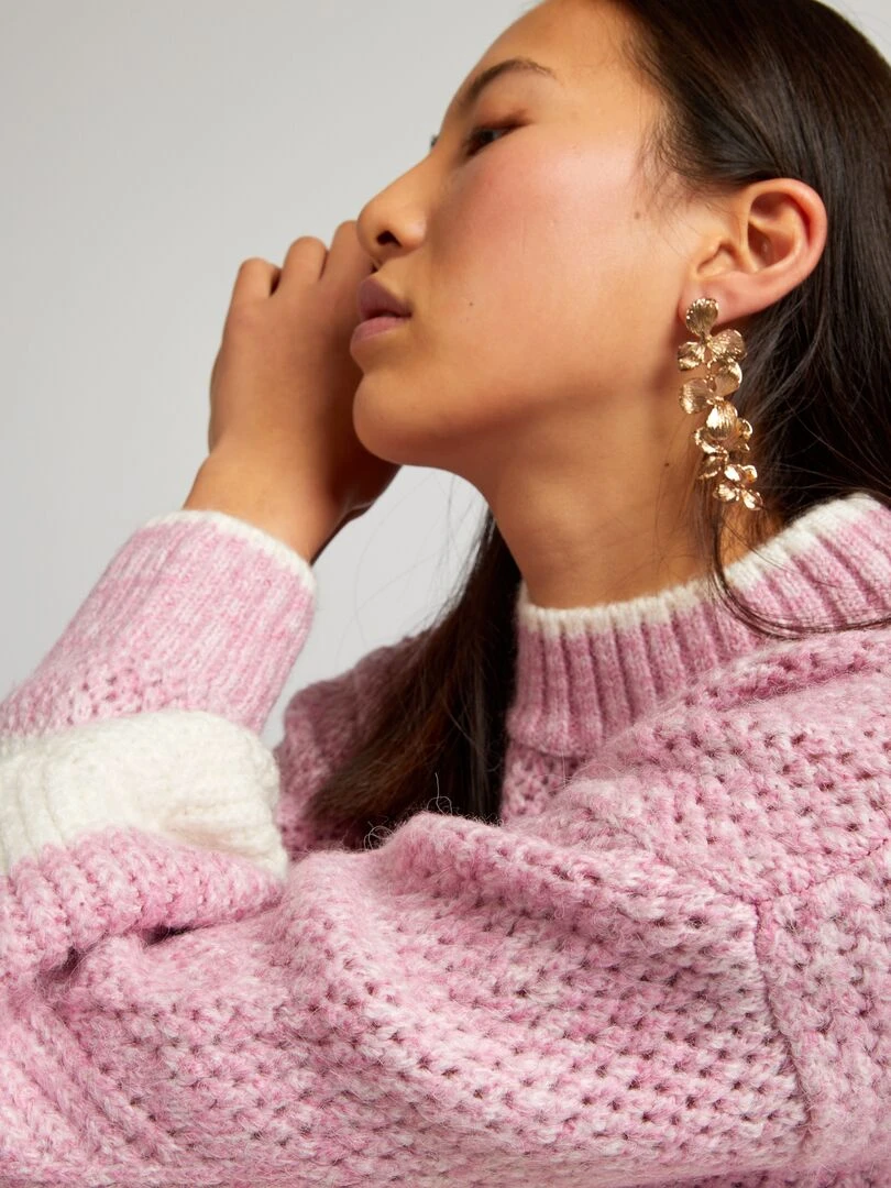Pull en maille grosse jauge Rose