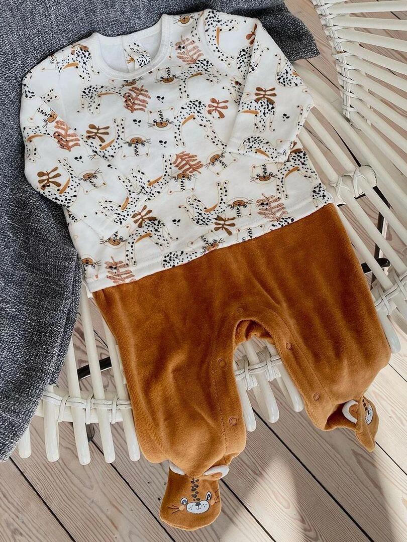 Pyjama bébé en velours Benghali   Ecru