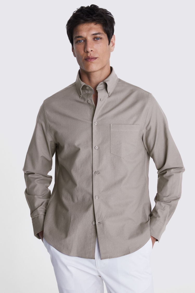 Dark Taupe Washed Oxford Shirt Buy Online at Moss