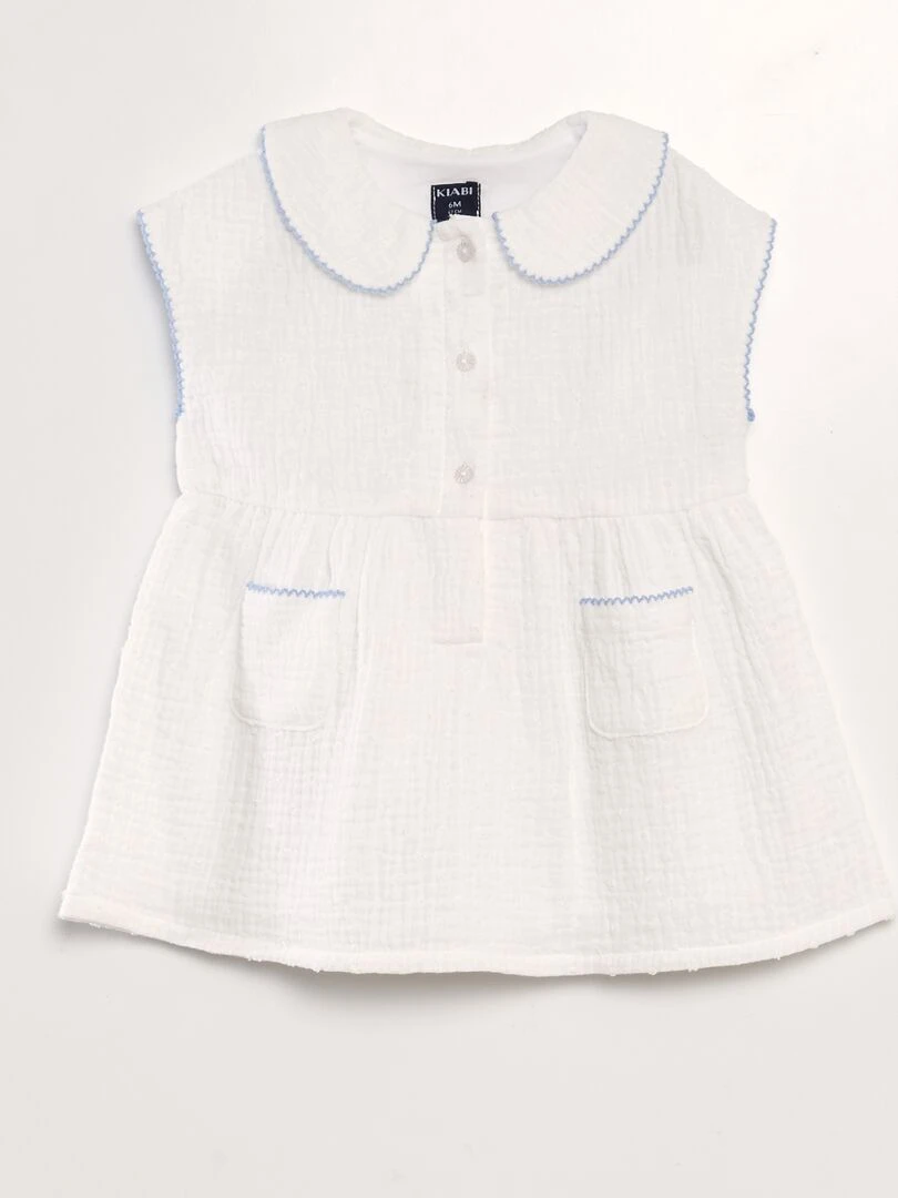 Robe en gaze de coton avec plumetis blanc