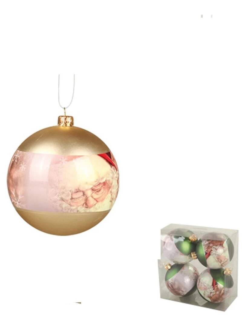 4 boules Pere noel Doré/or