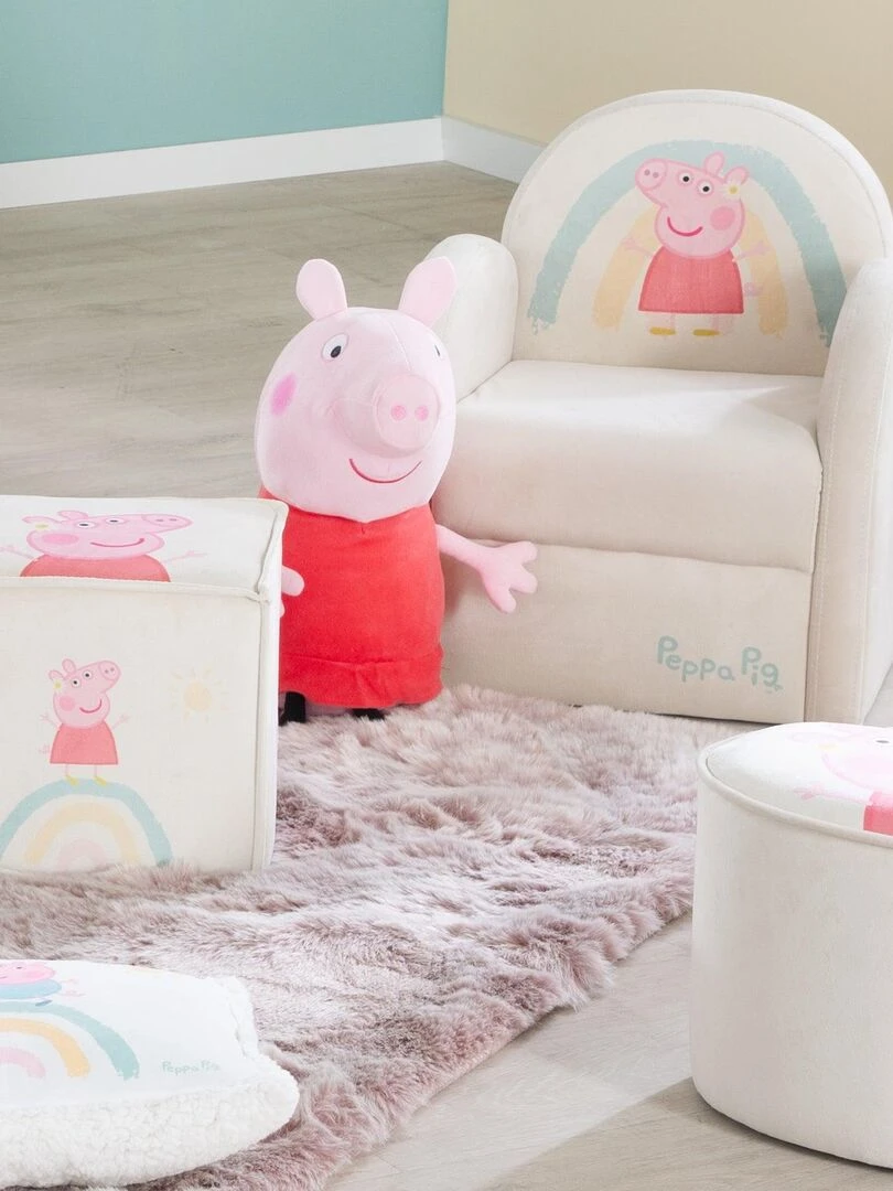 ROBA Fauteuil Bébé Peppa Pig avec Accoudoirs Revêtement Doux en Velours Beige Motif Truie Beige