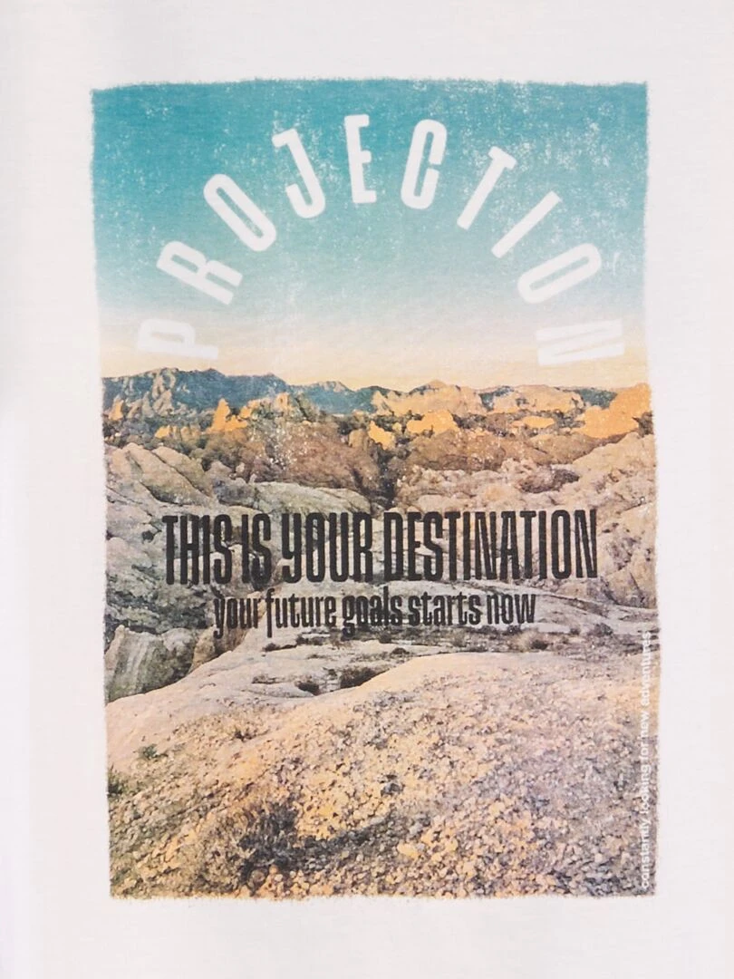 T shirt imprimé à col rond Blanc 'destination'