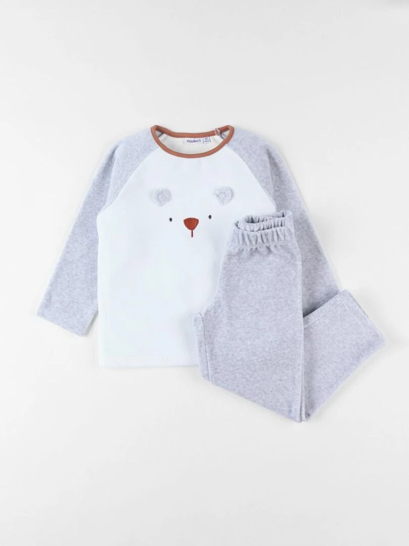 Pyjama 2 pièces ours en velours écru/gris chiné Noukie's Gris