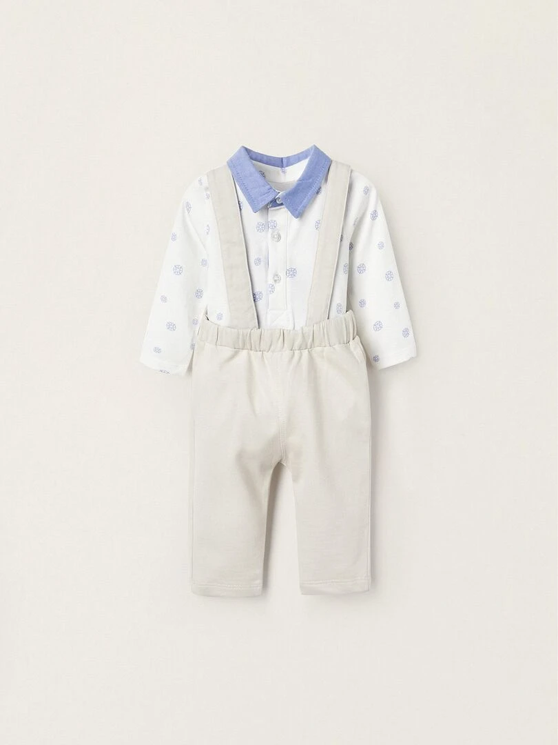 Bodies Polo + Pantalon avec Bretelles Amovibles pour Nouveau Né ATLANTIC COMPANY Gris clair