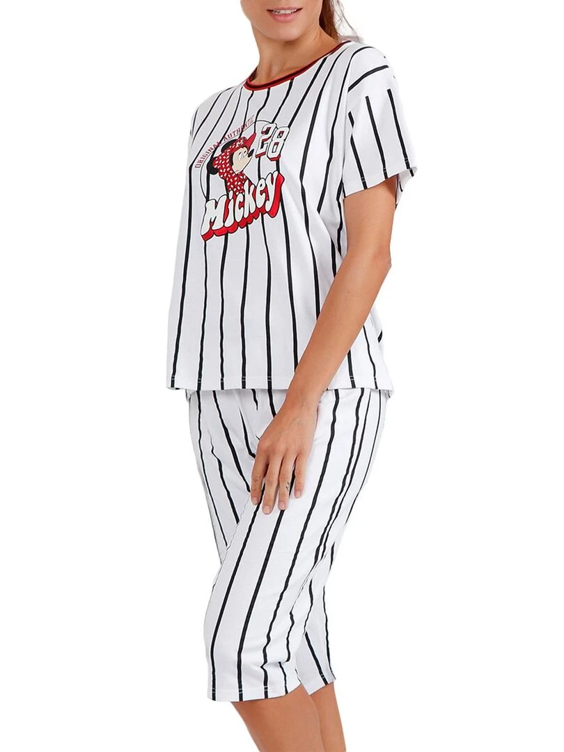 Pyjama pantacourt t shirt Mickey Beisbol Disney blanc   Blanc