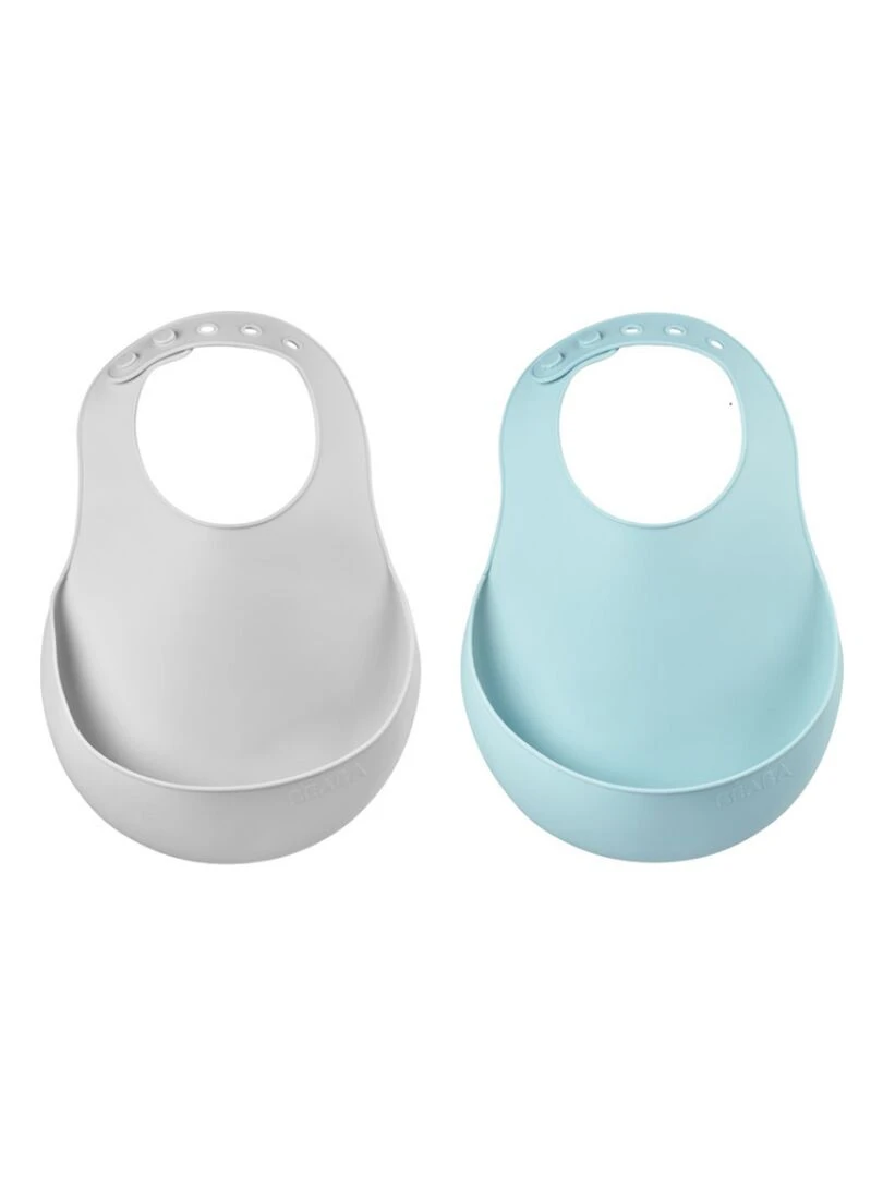 Lot de 2 bavoirs silicone avec poche light mist et airy green Bleu