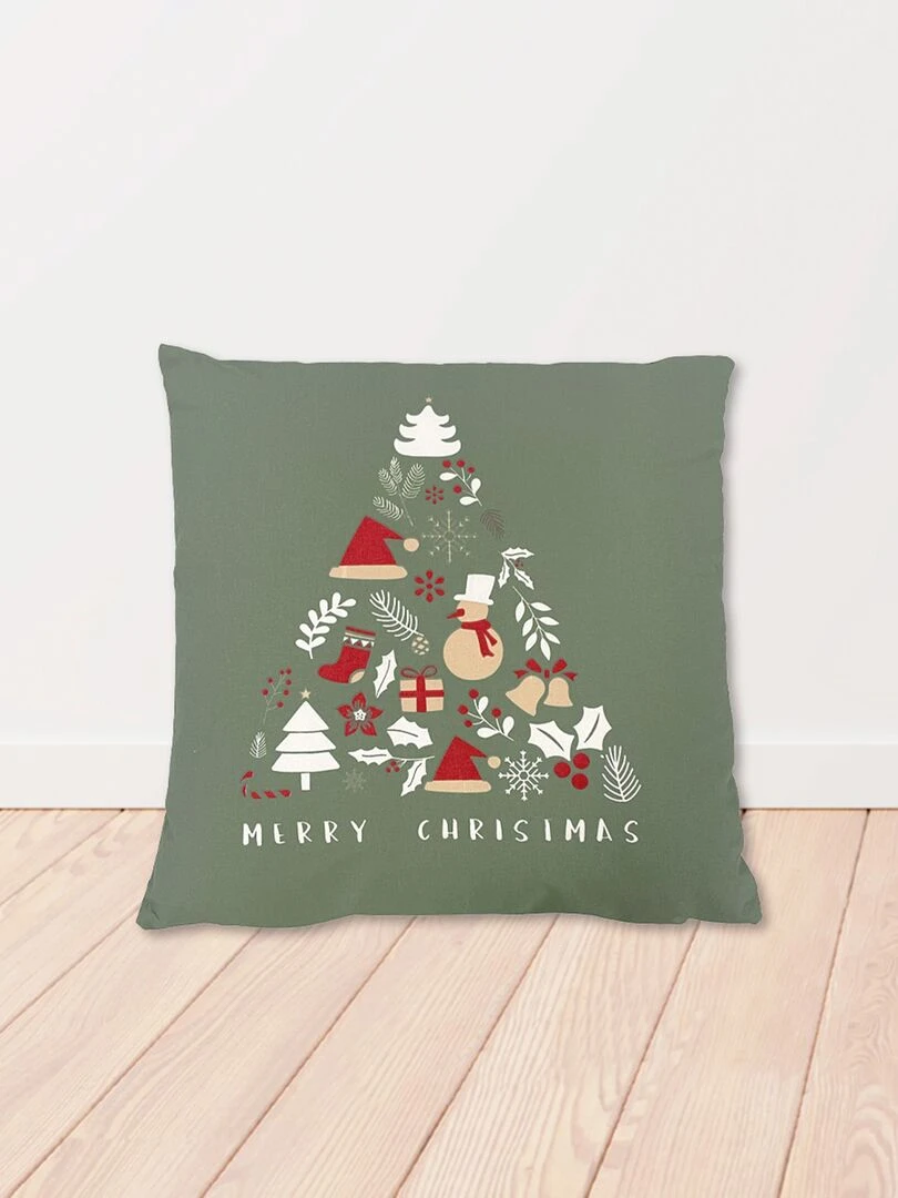 Coussin de Noël 'Sapin Merry Christmas' VERT/IMPR