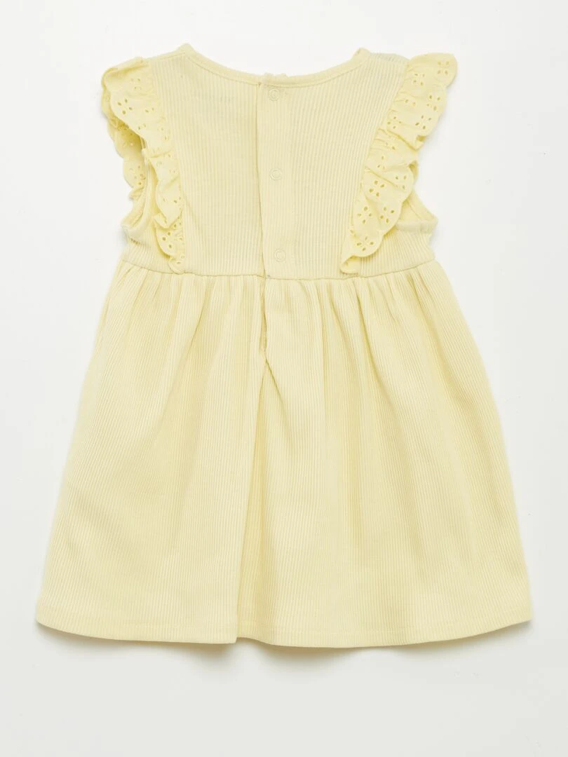 Robe en maille côtelée avec volants   Jaune