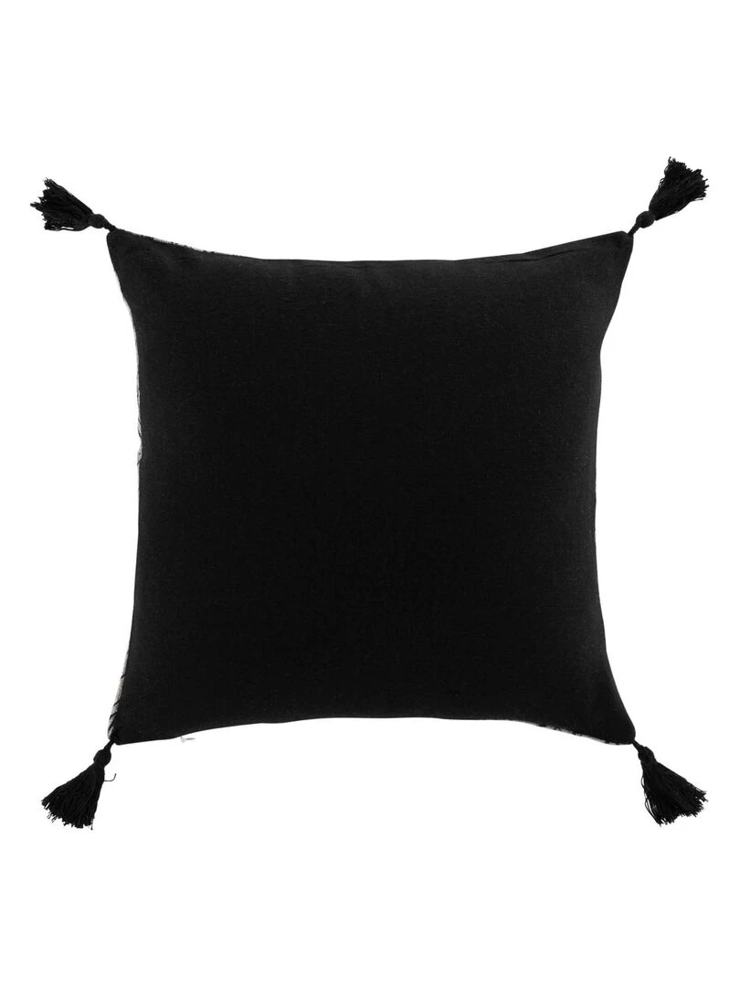 Coussin déhoussable en jute imprimé feuilles Noir