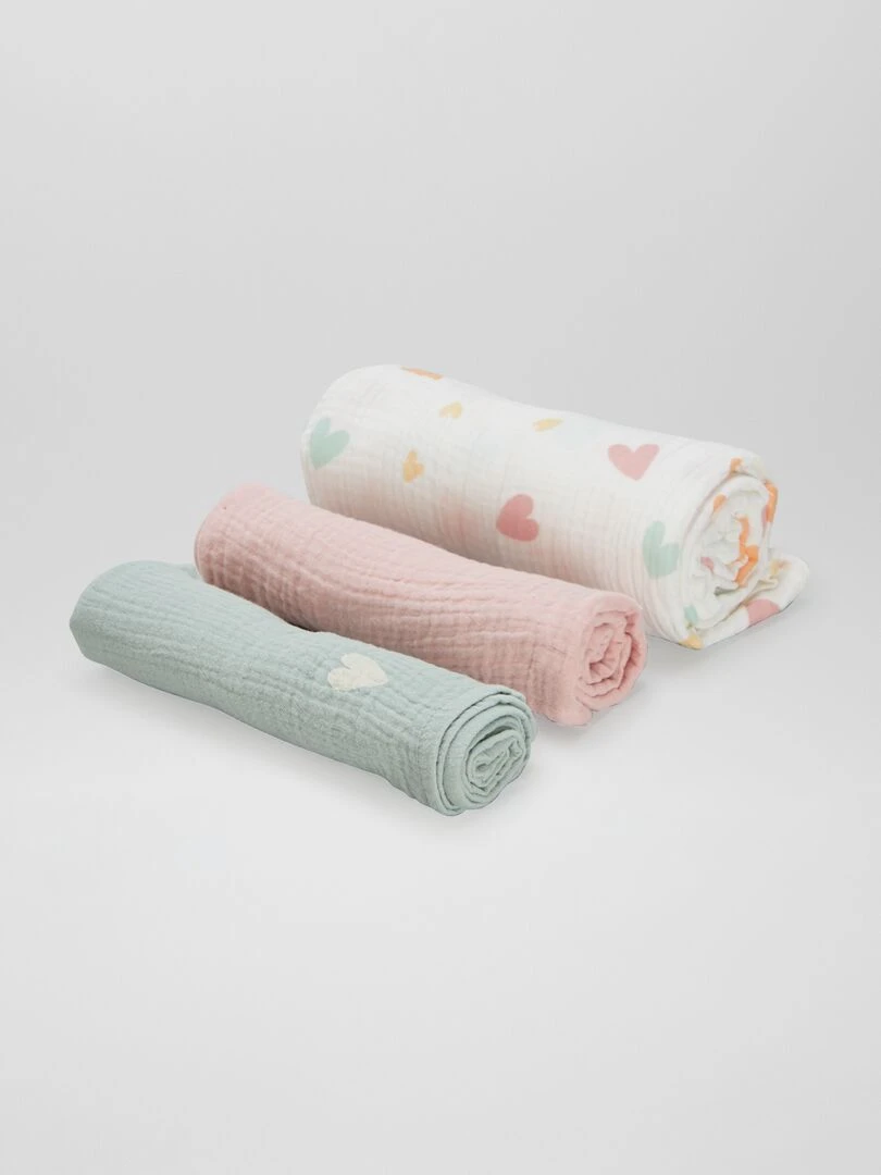 Lot de 3 langes Vert/rose/blanc