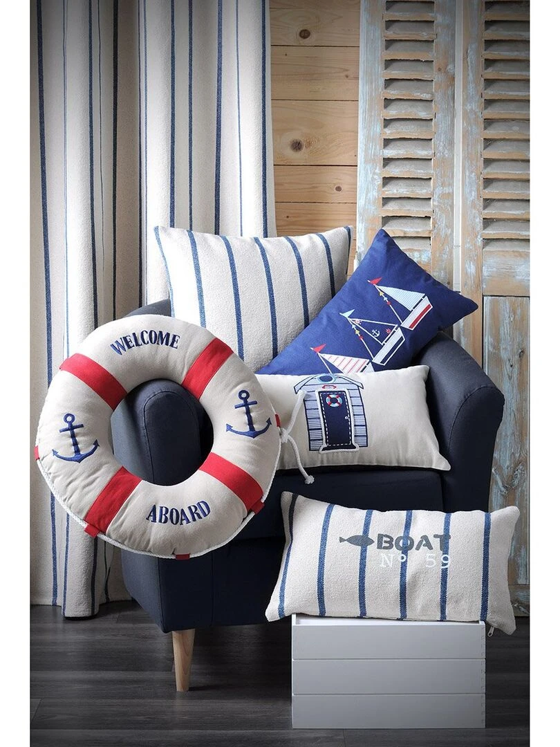 Rideau à œillets 135x260 cm St Trop marine coton   Bleu